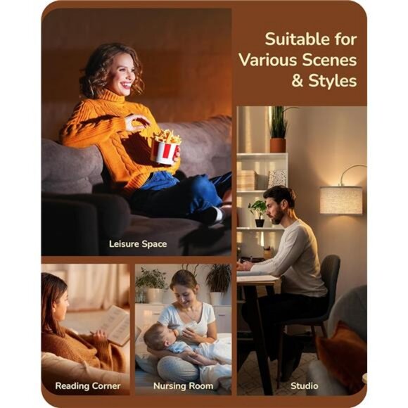 EDISHINE Modern Arc Floor Lamp with Remote, Dimmable Gold Floor Lamp, - Picture 7 of 8